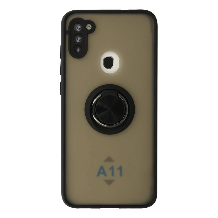BFS  Samsung Galaxy A11 Kılıf Montreal Yüzüklü Silikon Kapak - Siyah