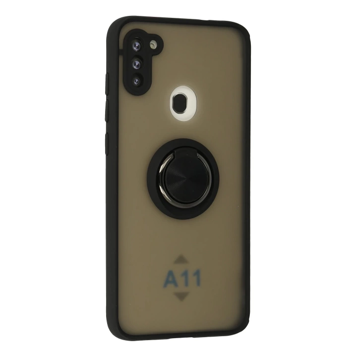 BFS  Samsung Galaxy A11 Kılıf Montreal Yüzüklü Silikon Kapak - Siyah