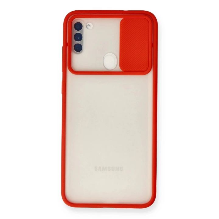 BFS  Samsung Galaxy A11 Kılıf Palm Buzlu Kamera Sürgülü Silikon - Kırmızı