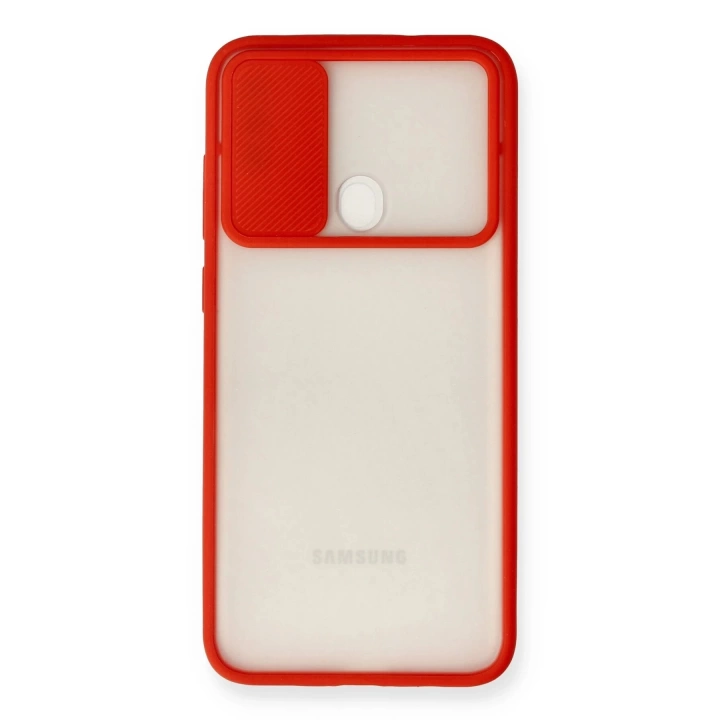 BFS  Samsung Galaxy A11 Kılıf Palm Buzlu Kamera Sürgülü Silikon - Kırmızı