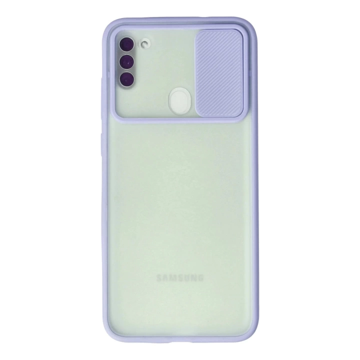 BFS  Samsung Galaxy A11 Kılıf Palm Buzlu Kamera Sürgülü Silikon - Lila