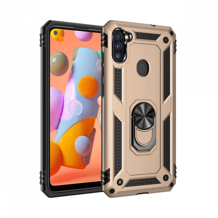 BFS  Samsung Galaxy A11 Kılıf Sofya Yüzüklü Silikon Kapak - Gold