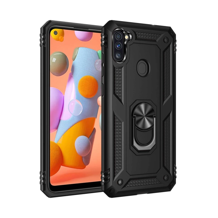 BFS  Samsung Galaxy A11 Kılıf Sofya Yüzüklü Silikon Kapak - Siyah
