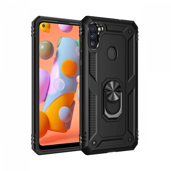 BFS  Samsung Galaxy A11 Kılıf Sofya Yüzüklü Silikon Kapak - Siyah