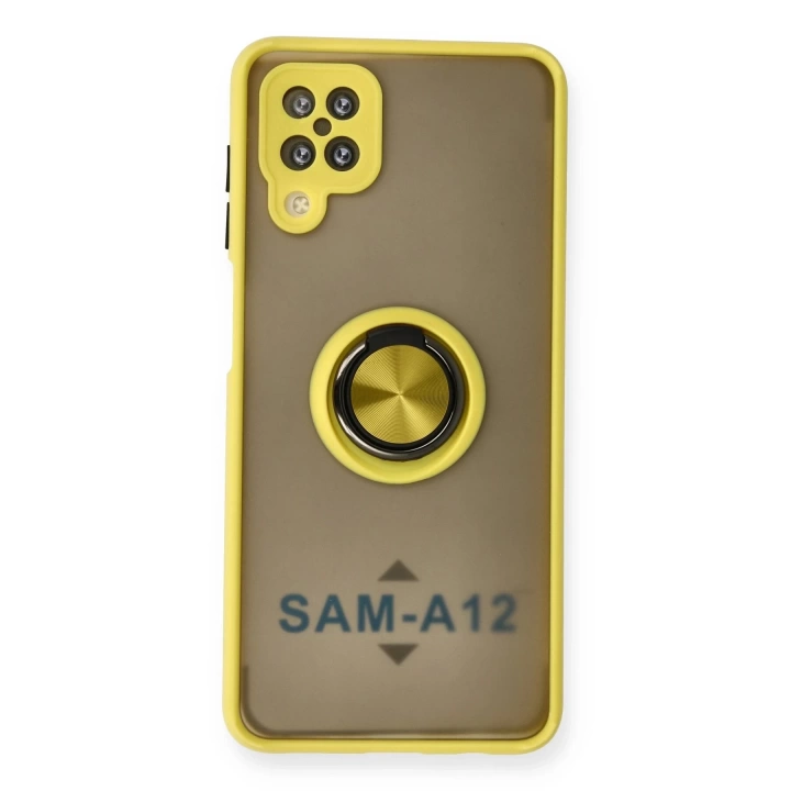 BFS  Samsung Galaxy A12 Kılıf Montreal Yüzüklü Silikon Kapak - Sarı