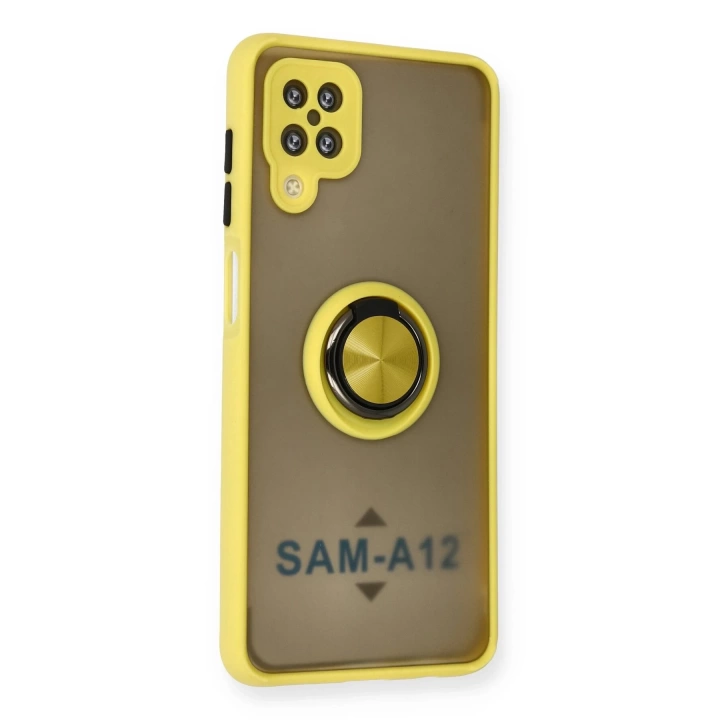 BFS  Samsung Galaxy A12 Kılıf Montreal Yüzüklü Silikon Kapak - Sarı