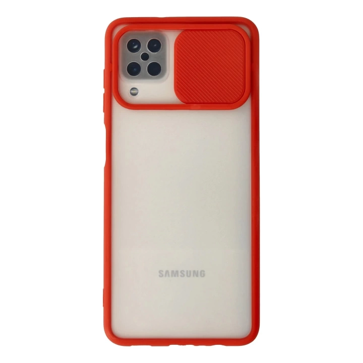 BFS  Samsung Galaxy A12 Kılıf Palm Buzlu Kamera Sürgülü Silikon - Kırmızı