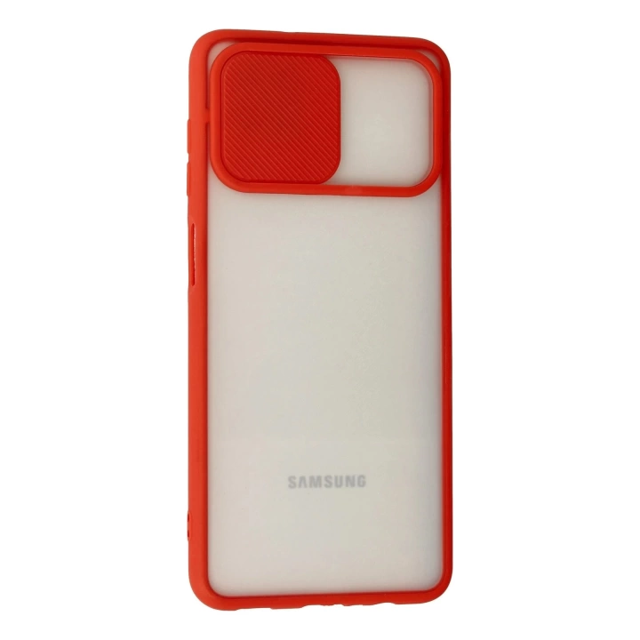 BFS  Samsung Galaxy A12 Kılıf Palm Buzlu Kamera Sürgülü Silikon - Kırmızı
