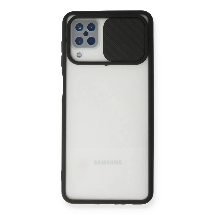BFS  Samsung Galaxy A12 Kılıf Palm Buzlu Kamera Sürgülü Silikon - Siyah