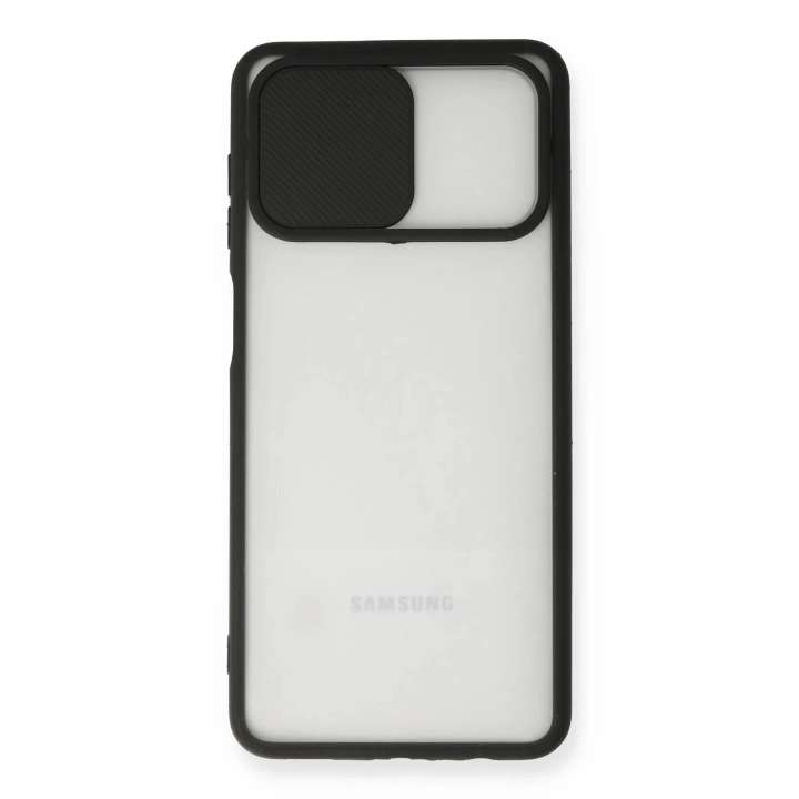 BFS  Samsung Galaxy A12 Kılıf Palm Buzlu Kamera Sürgülü Silikon - Siyah