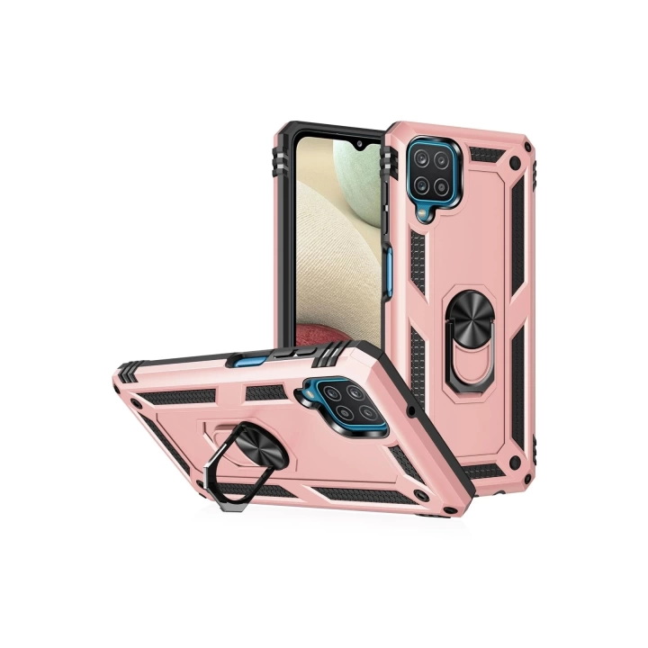 BFS  Samsung Galaxy A12 Kılıf Sofya Yüzüklü Silikon Kapak - Rose