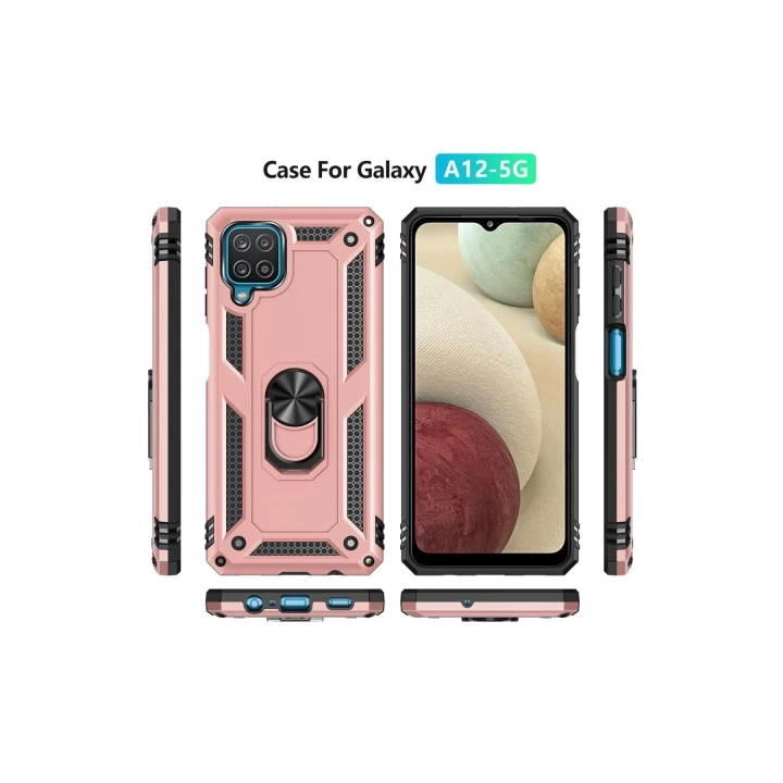 BFS  Samsung Galaxy A12 Kılıf Sofya Yüzüklü Silikon Kapak - Rose