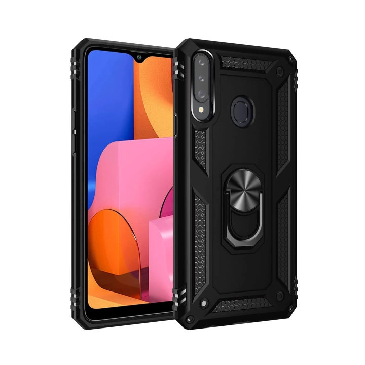 BFS  Samsung Galaxy A20S Kılıf Sofya Yüzüklü Silikon Kapak - Siyah