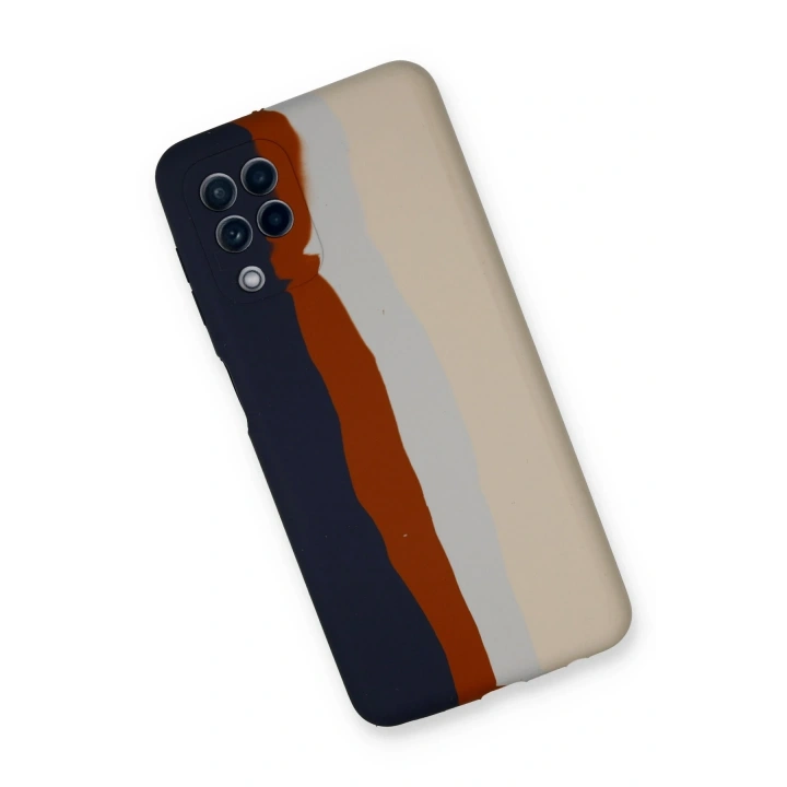 BFS  Samsung Galaxy A22 Kılıf Ebruli Lansman Silikon - Lacivert-Krem