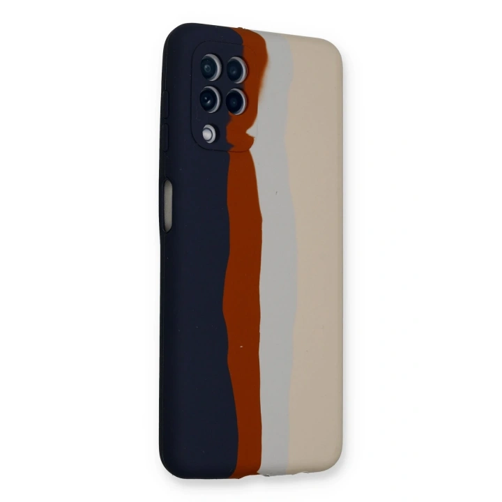 BFS  Samsung Galaxy A22 Kılıf Ebruli Lansman Silikon - Lacivert-Krem