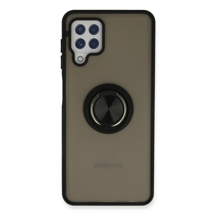 BFS  Samsung Galaxy A22 Kılıf Montreal Yüzüklü Silikon Kapak - Siyah