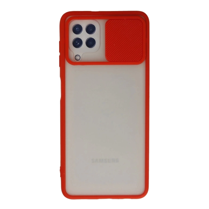 BFS  Samsung Galaxy A22 Kılıf Palm Buzlu Kamera Sürgülü Silikon - Kırmızı