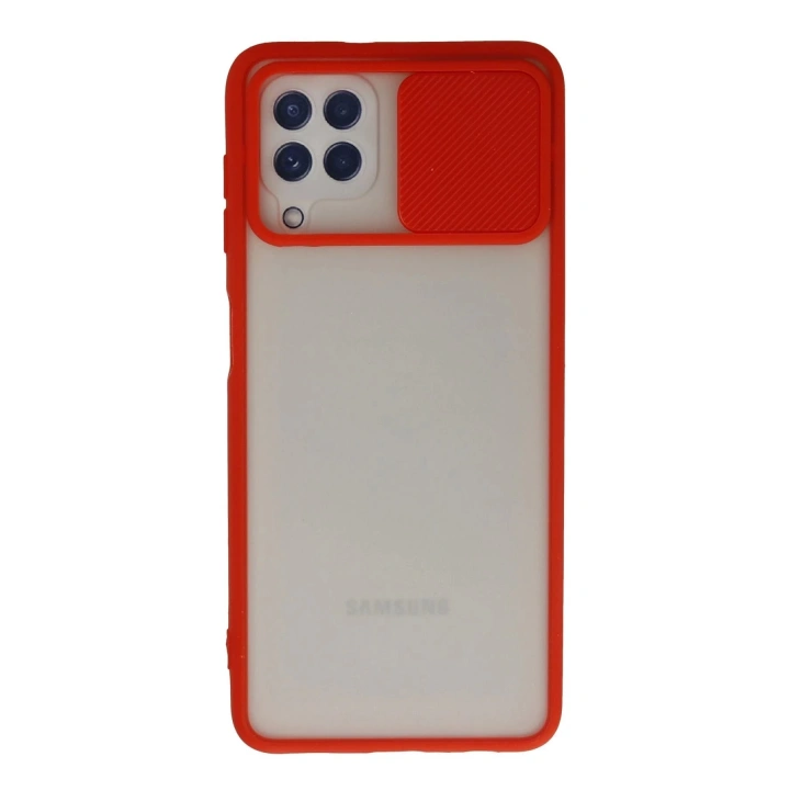 BFS Samsung Galaxy A22 Kılıf Palm Buzlu Kamera Sürgülü Silikon - Kırmızı