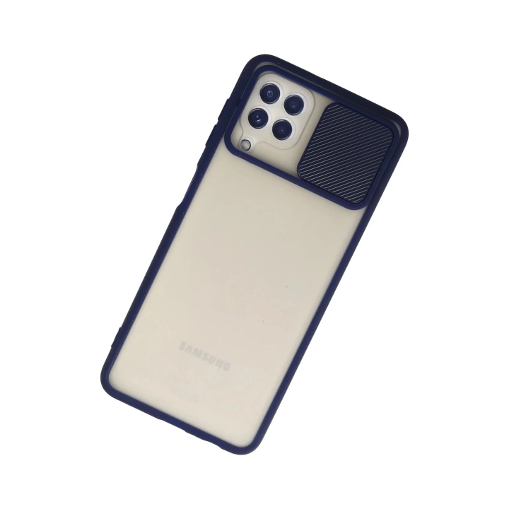 BFS  Samsung Galaxy A22 Kılıf Palm Buzlu Kamera Sürgülü Silikon - Lacivert