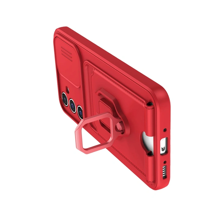 BFS  Samsung Galaxy A25 5G Kılıf Zuma Kartvizitli Yüzüklü Silikon - Kırmızı