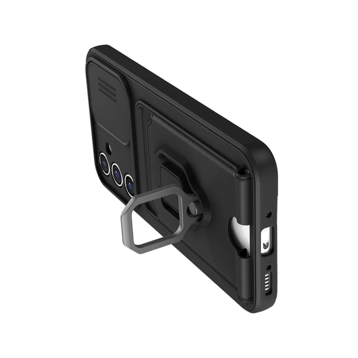 BFS  Samsung Galaxy A34 5G Kılıf Zuma Kartvizitli Yüzüklü Silikon - Siyah