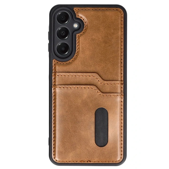 BFS  Samsung Galaxy A35 5G Kılıf Sara Kartvizitli Deri Kılıf - Taba