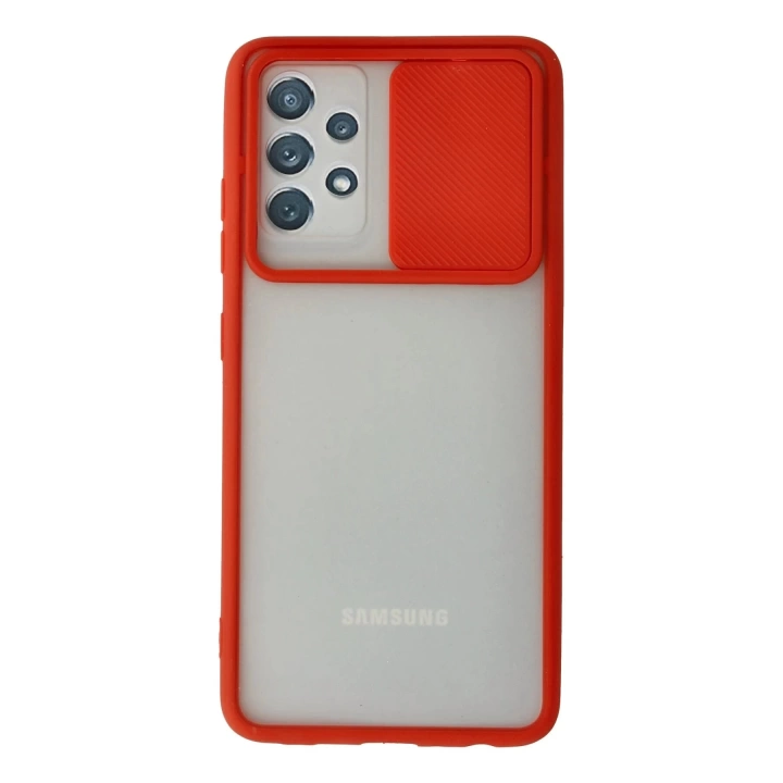 BFS  Samsung Galaxy A52 Kılıf Palm Buzlu Kamera Sürgülü Silikon - Kırmızı