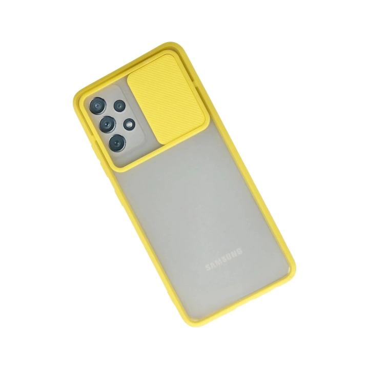 BFS  Samsung Galaxy A52 Kılıf Palm Buzlu Kamera Sürgülü Silikon - Sarı