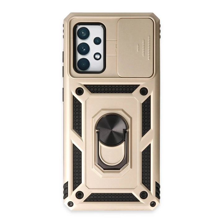 BFS  Samsung Galaxy A52 Kılıf Pars Lens Yüzüklü Silikon - Gold