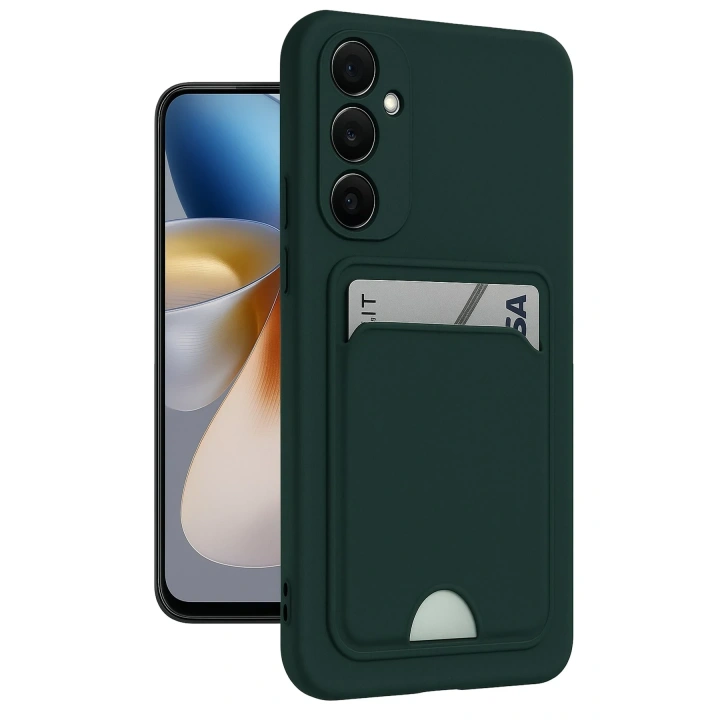 BFS  Samsung Galaxy A55 5G Kılıf Kelvin Kartvizitli Silikon - Koyu Yeşil