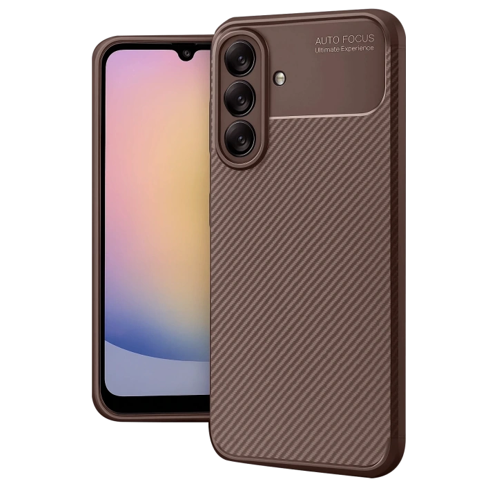 BFS  Samsung Galaxy A56 Kılıf Auto Focus Karbon Kapak - Kahverengi