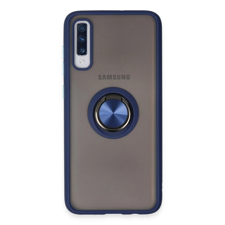 BFS  Samsung Galaxy A70 Kılıf Montreal Yüzüklü Silikon Kapak - Lacivert