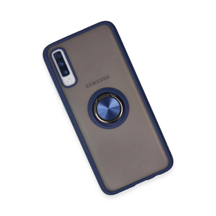 BFS  Samsung Galaxy A70 Kılıf Montreal Yüzüklü Silikon Kapak - Lacivert