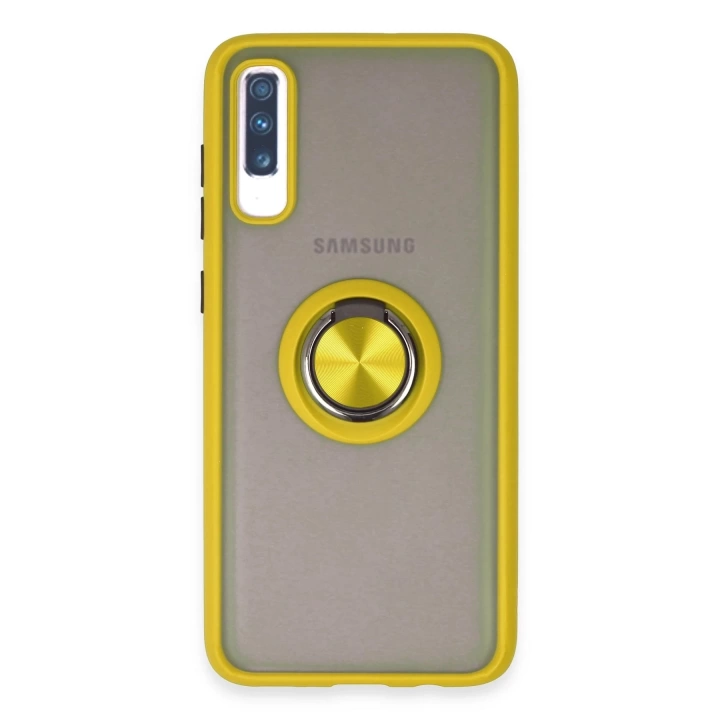 BFS  Samsung Galaxy A70 Kılıf Montreal Yüzüklü Silikon Kapak - Sarı