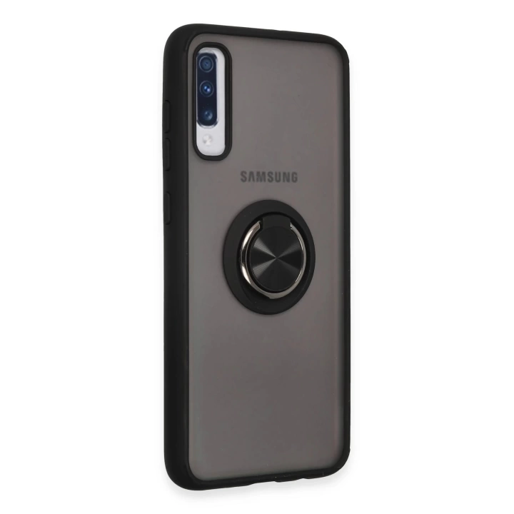 BFS  Samsung Galaxy A70 Kılıf Montreal Yüzüklü Silikon Kapak - Siyah