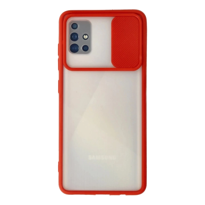 BFS  Samsung Galaxy A71 Kılıf Palm Buzlu Kamera Sürgülü Silikon - Kırmızı