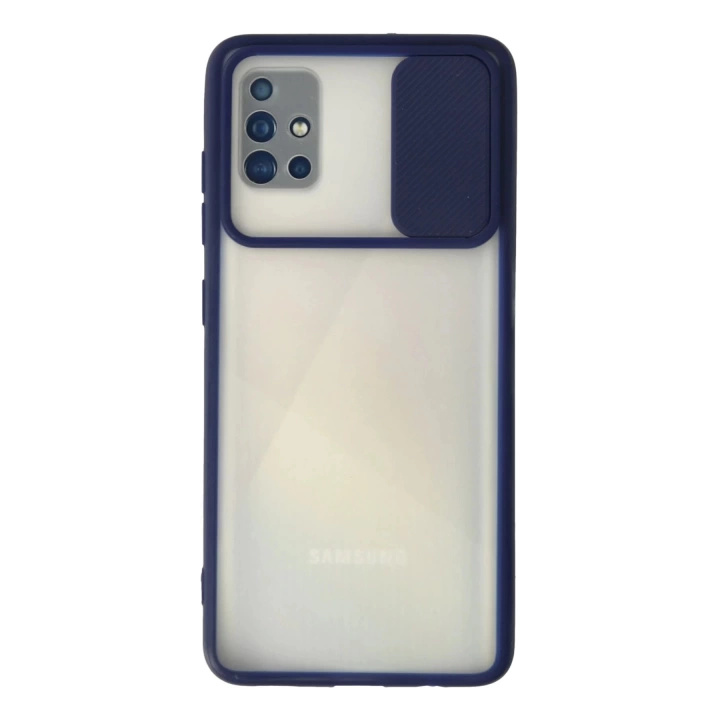 BFS  Samsung Galaxy A71 Kılıf Palm Buzlu Kamera Sürgülü Silikon - Lacivert