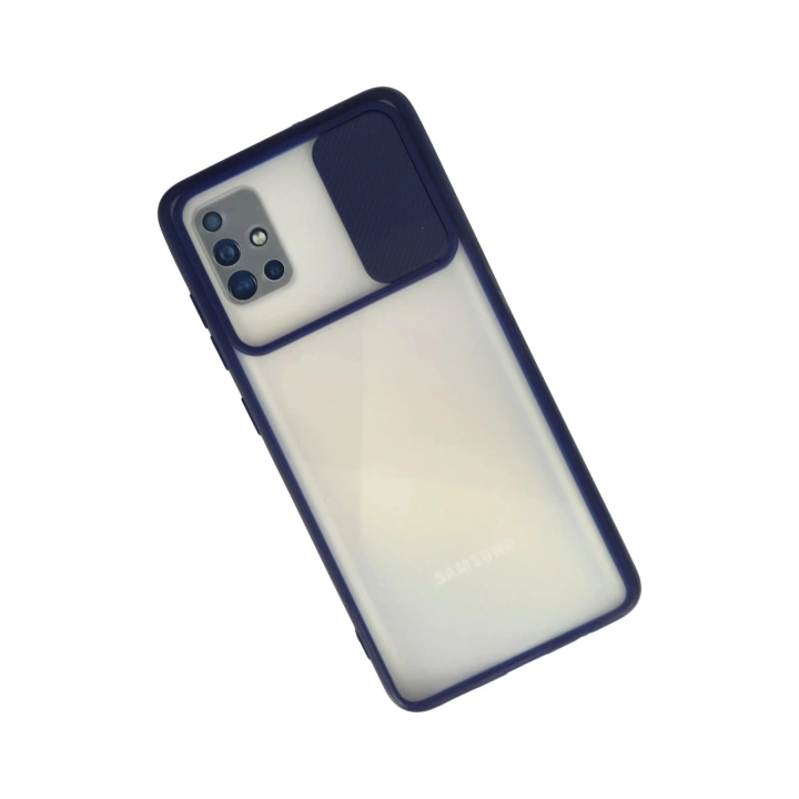 BFS  Samsung Galaxy A71 Kılıf Palm Buzlu Kamera Sürgülü Silikon - Lacivert