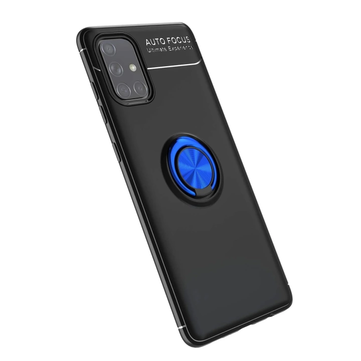 BFS  Samsung Galaxy A71 Kılıf Range Yüzüklü Silikon - Siyah-Mavi