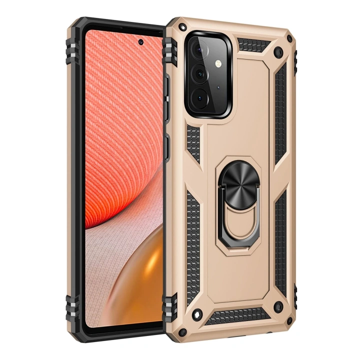 BFS  Samsung Galaxy A72 Kılıf Sofya Yüzüklü Silikon Kapak - Gold