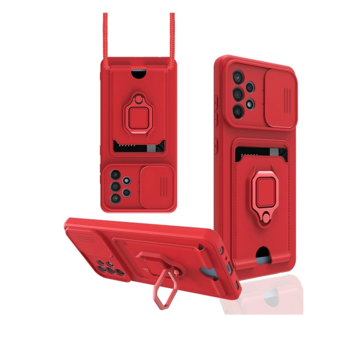 BFS  Samsung Galaxy A72 Kılıf Zuma Kartvizitli Yüzüklü Silikon - Kırmızı