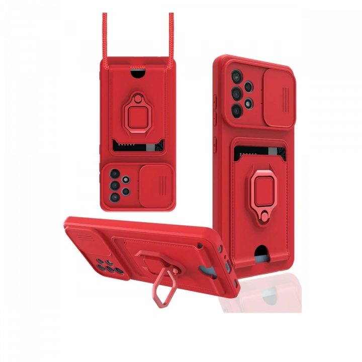 BFS  Samsung Galaxy A72 Kılıf Zuma Kartvizitli Yüzüklü Silikon - Kırmızı