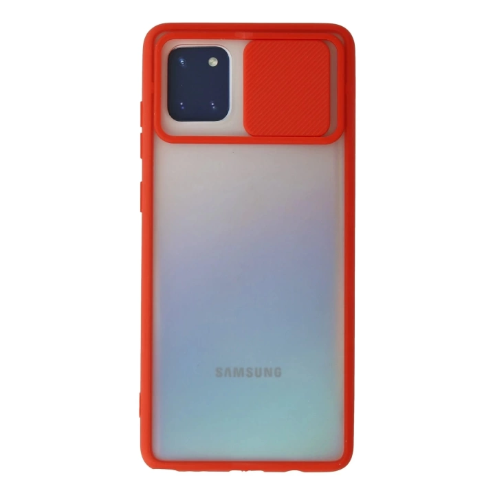 BFS  Samsung Galaxy A81 / Note 10 Lite Kılıf Palm Buzlu Kamera Sürgülü Silikon - Kırmızı