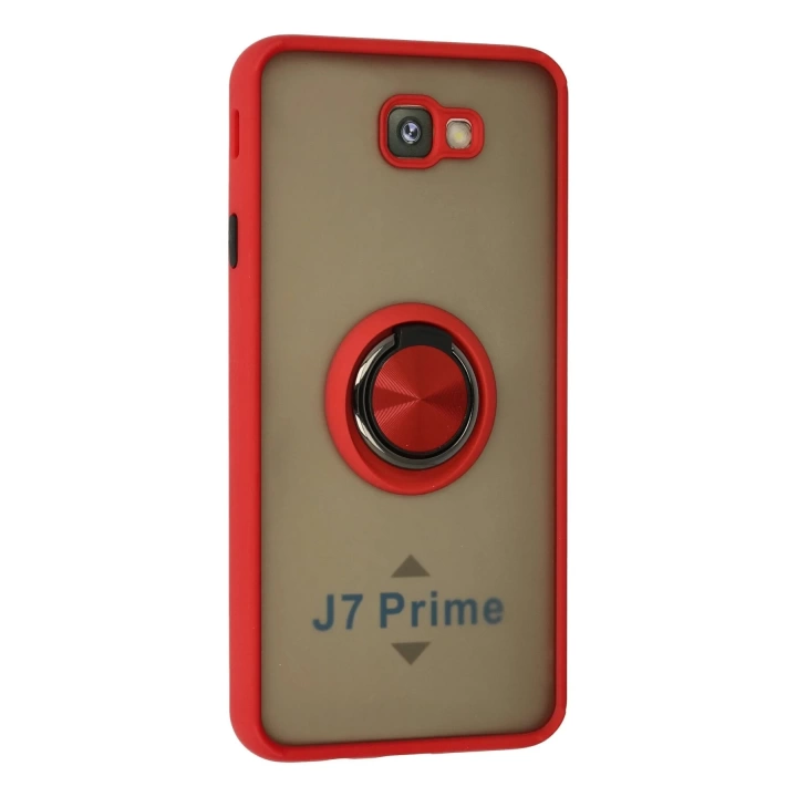 BFS  Samsung Galaxy J7 Prime Kılıf Montreal Yüzüklü Silikon Kapak - Kırmızı