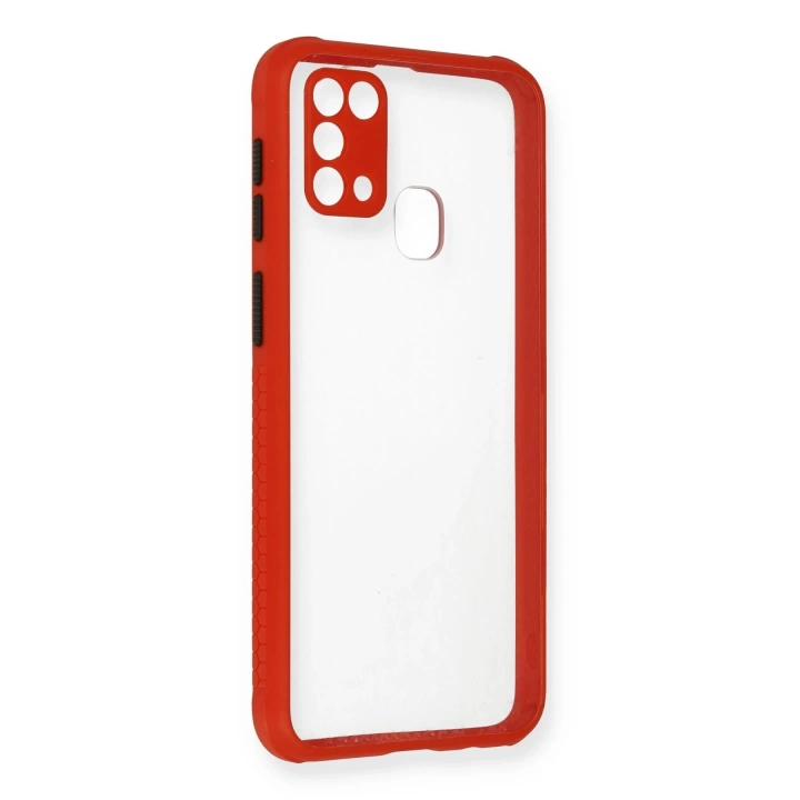 BFS  Samsung Galaxy M31 Kılıf Miami Şeffaf Silikon - Kırmızı