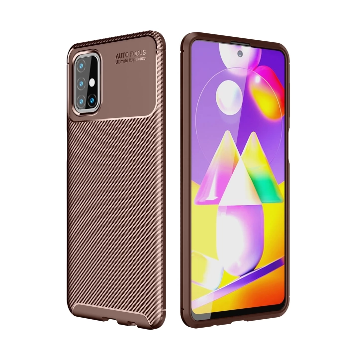BFS  Samsung Galaxy M31S Kılıf Auto Focus Karbon Kapak - Kahverengi