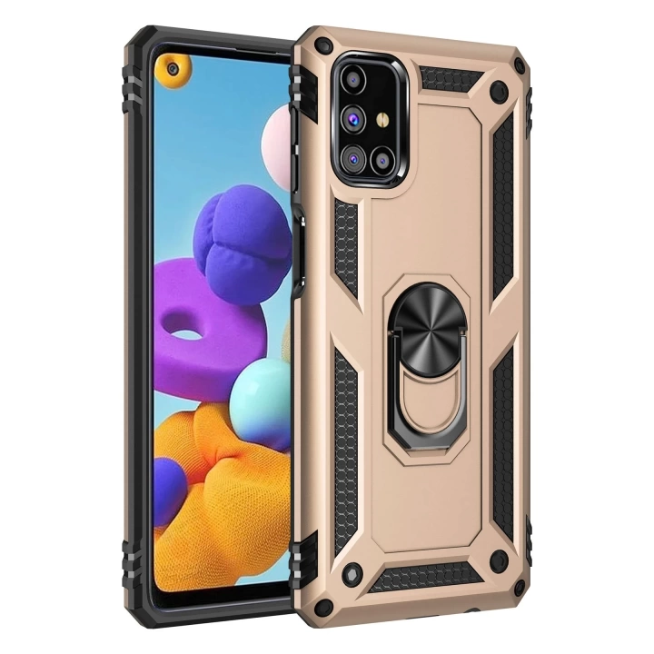 BFS  Samsung Galaxy M31S Kılıf Sofya Yüzüklü Silikon Kapak - Gold