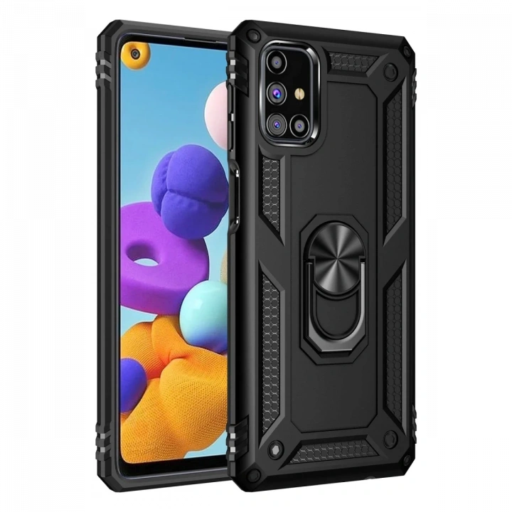 BFS  Samsung Galaxy M31S Kılıf Sofya Yüzüklü Silikon Kapak - Siyah