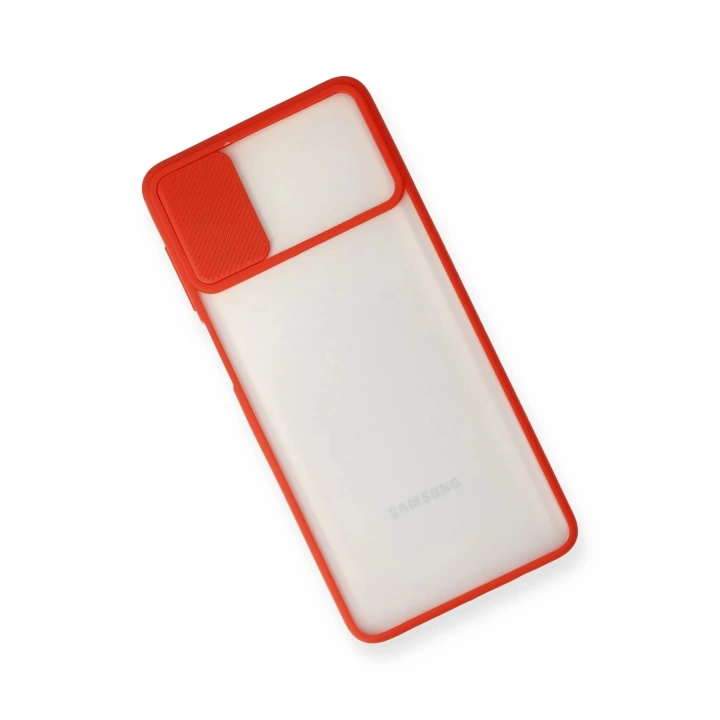 BFS  Samsung Galaxy M51 Kılıf Palm Buzlu Kamera Sürgülü Silikon - Kırmızı