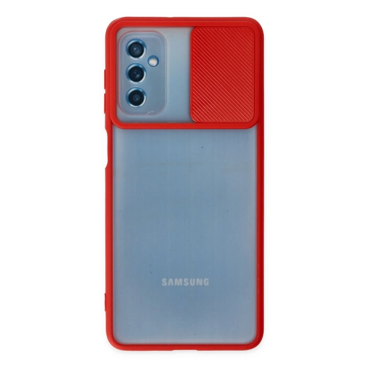 BFS  Samsung Galaxy M52 5G Kılıf Palm Buzlu Kamera Sürgülü Silikon - Kırmızı